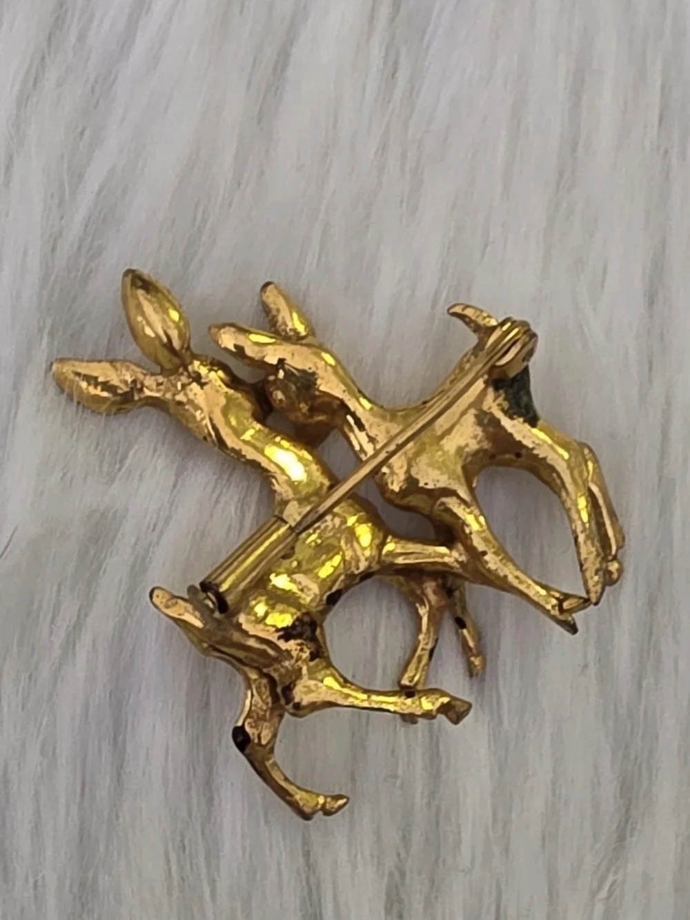 Vintage Double Deer Brooch Christmas Holidays European Trombone Clasp Figural